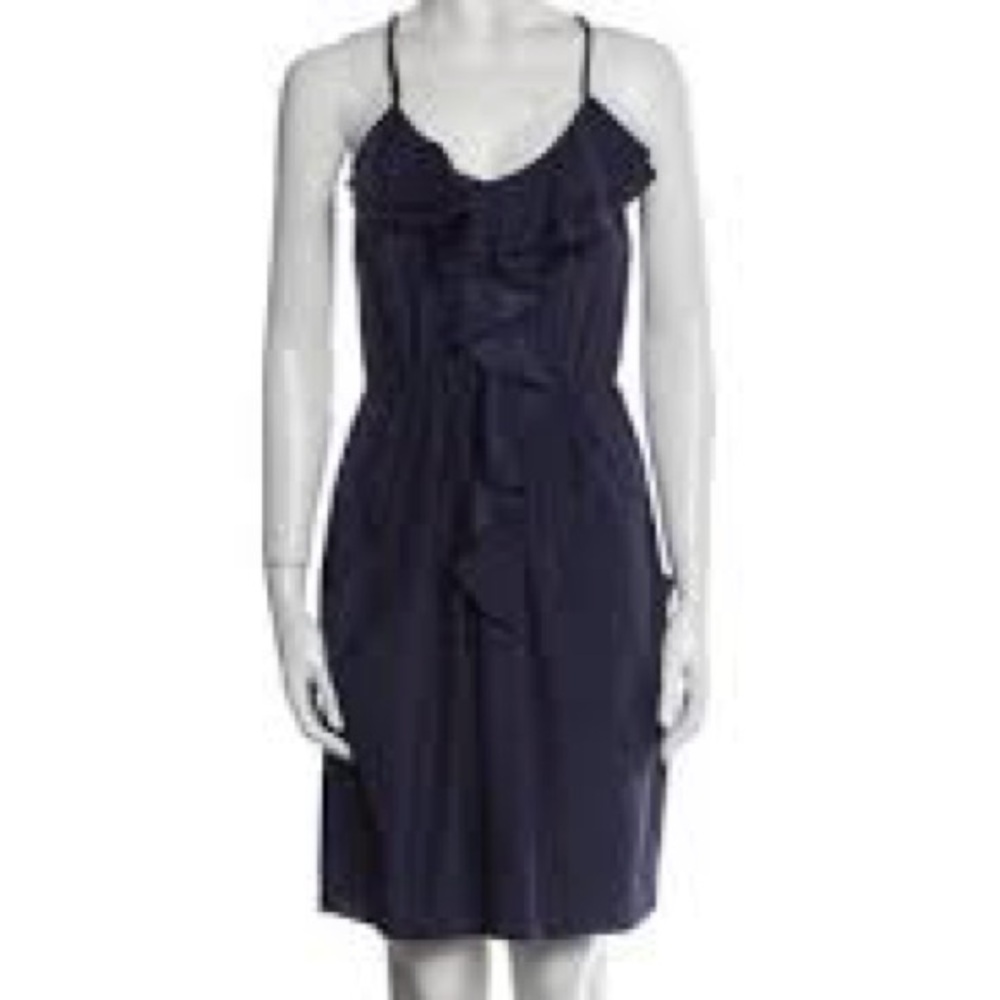 Rebecca Taylor 100% Silk Ruffle Front Navy Sleeveless Dress size 6